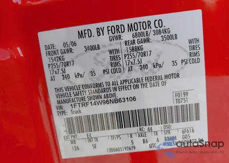 2006 Ford F-150 Stx/Xl/Xlt z USA, uszkodzony, nr VIN 1FTRF14W96NB63106